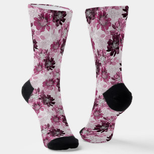 Pink, burgundy flowers on dusty pink socks