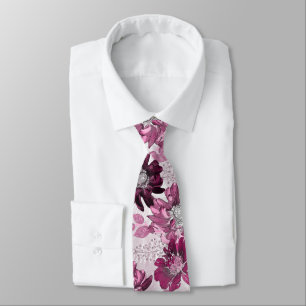 Pink, burgundy flowers on dusty pink tie