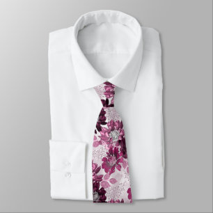 Pink, burgundy flowers on dusty pink tie