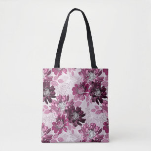 Pink, burgundy flowers on dusty pink tote bag