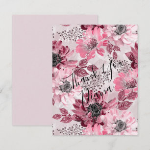 Pink, burgundy flowers. thank you card