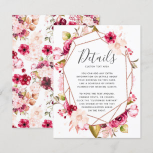 Pink Burgundy Geometric Terrarium Wedding Details Invitation