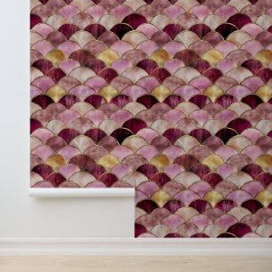 Pink Burgundy Glam Gold Abstract Peacock Wallpaper