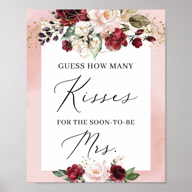 Pink burgundy gold floral how many kisses sign (Front)