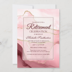 Pink Burgundy Gold Marble Agate Retirement Party Invitation