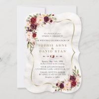 Pink Burgundy Marsala Floral Gold Marble Wedding