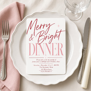 Pink Burgundy Merry and Bright Christmas Dinner Invitation