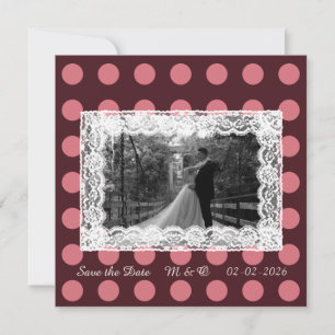 Pink &Burgundy Polka Dot Vintage Lace Invitation
