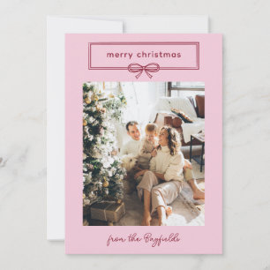 Pink & Burgundy Pretty Bow Photo Merry Christmas Holiday Card