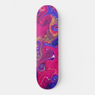 Pink, Burgundy, Purple Swirled Marble Fluid Art   Skateboard