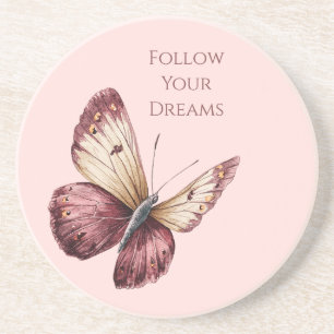 Pink Burgundy Red Cream Butterfly Coaster