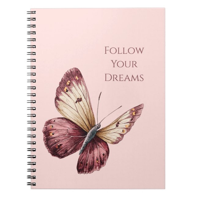 Pink Burgundy Red Cream Butterfly Notebook (Front)