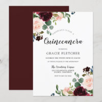 Pink & Burgundy Red Flowers Quinceanera Party