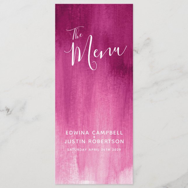 Pink burgundy red modern art wedding menu (Front)
