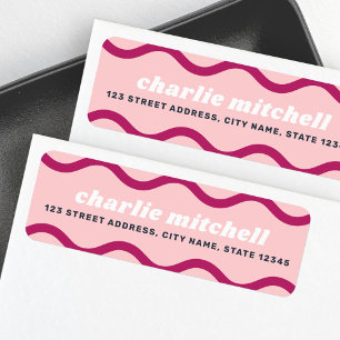 Pink burgundy retro squiggly line return address