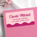 Pink burgundy retro wavy border return address label<br><div class="desc">Pink or custom colour return address labels with a wavy border at the bottom and your name in a bold,  retro font with the return address below. Fonts and colours can be customised with the design tool.</div>