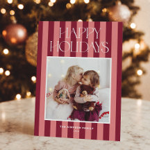 Pink & Burgundy Stripes Modern Christmas Photo