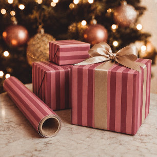 Pink & Burgundy Stripes Modern Holiday Christmas Wrapping Paper
