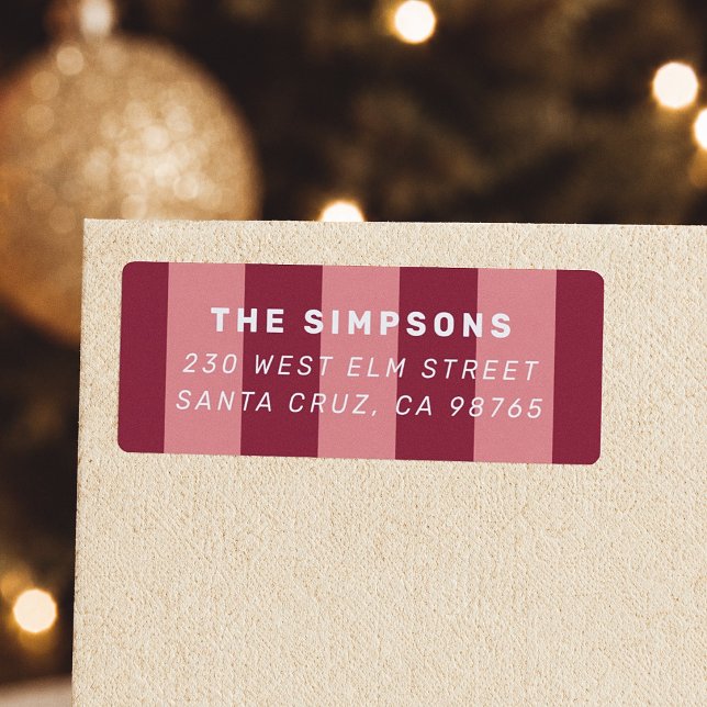 Pink & Burgundy Stripes Modern Return Address (Creator Uploaded)