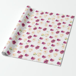 Pink Burgundy Watercolor Floral Wrapping Paper