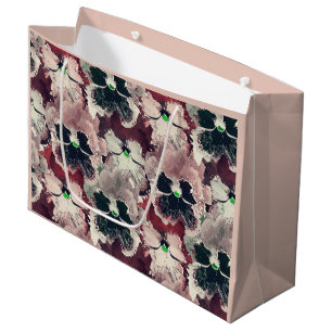 Pink, burgundy watercolor flowers large gift bag