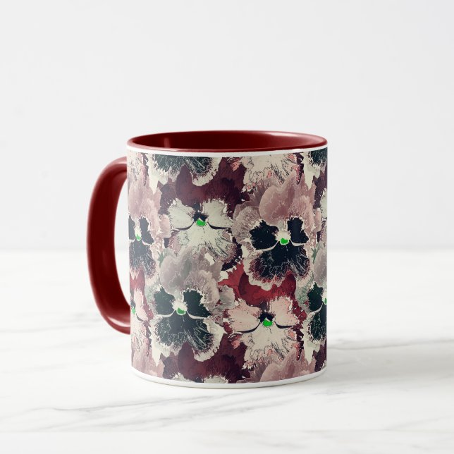 Pink, burgundy watercolor flowers  mug (Front Left)