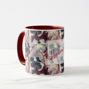 Pink, burgundy watercolor flowers mug