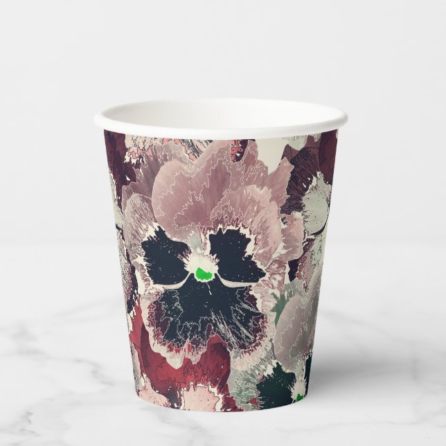 Pink, burgundy watercolor flowers paper cups (Front)