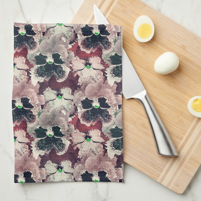 Pink, burgundy watercolor flowers  tea towel (Quarter Fold)