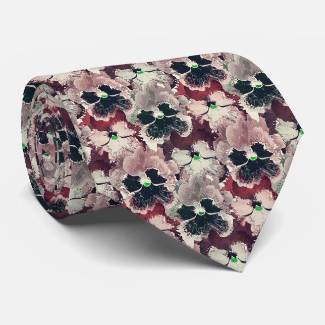 Pink, burgundy watercolor flowers tie (Rolled)