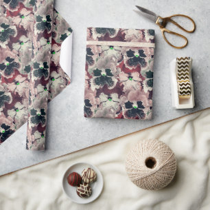 Pink, burgundy watercolor flowers wrapping paper