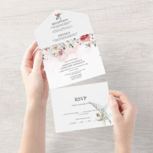 Pink Burgundy White Winter Florals All In One All In One Invitation