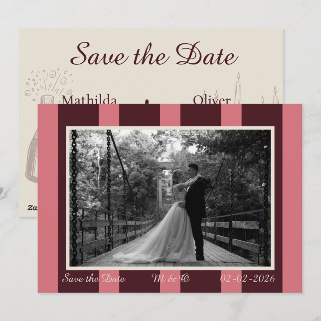 Pink & Burgundy Wide Stripe Invitation (Front/Back)