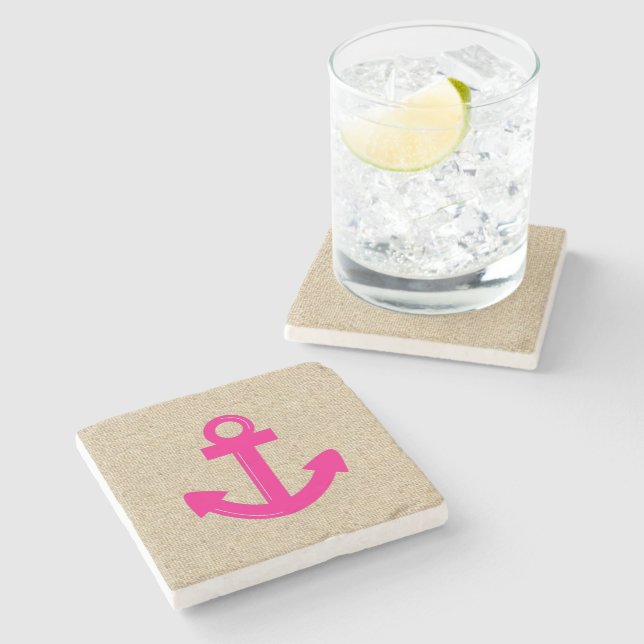 Pink burlap anchor marble stone coasters (Side)