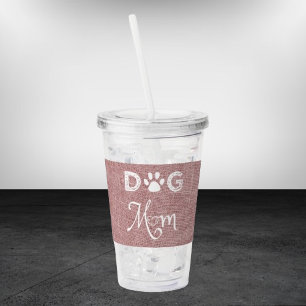 Pink Burlap Dog Mum Acrylic Tumbler