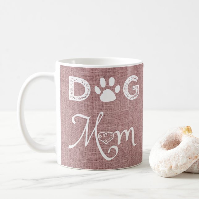 Pink Burlap Dog Mum Coffee Mug (With Donut)