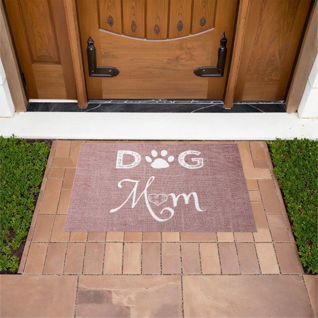 Pink Burlap Dog Mum Door Mat (Outdoor)