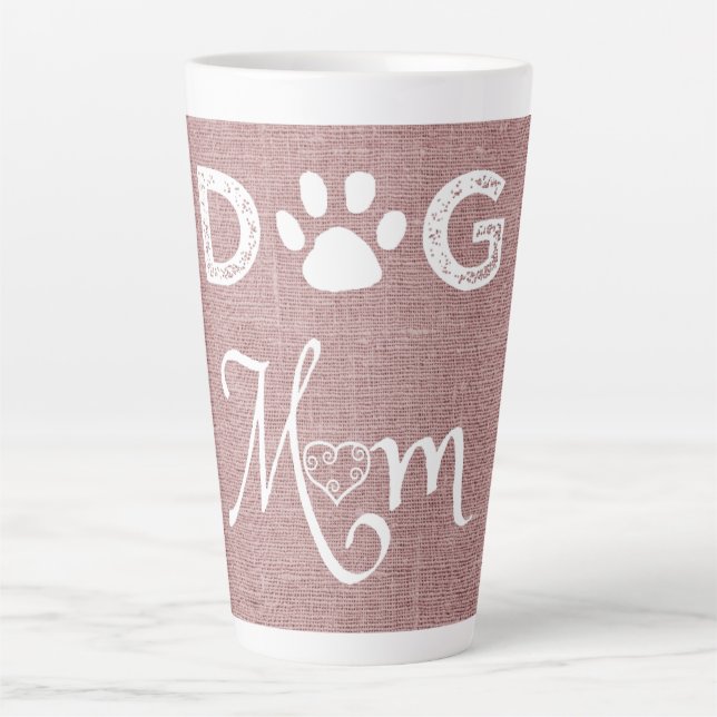 Pink Burlap Dog Mum Latte Mug (Front)
