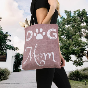 Pink Burlap Dog Mum Tote Bag