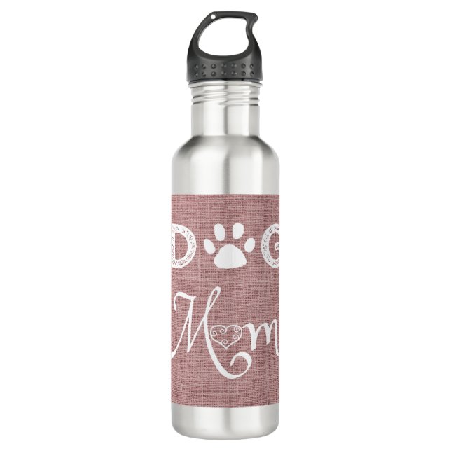 Pink Burlap Dog Mum Water Bottle (Front)