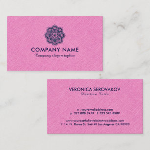 Pink Burlap Linen With Navy Blue Mandala Business Card