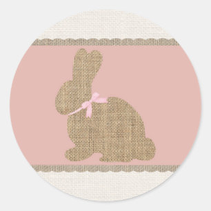 Pink & Burlap Rustic Bunny Easter Baby Shower Classic Round Sticker