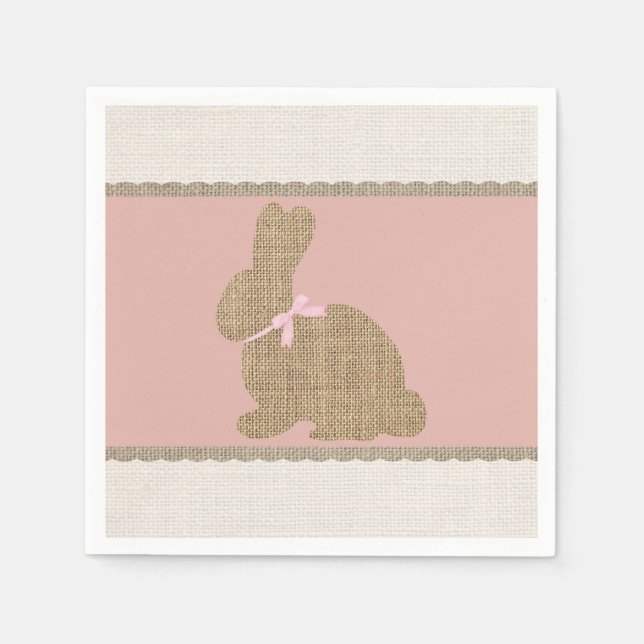 Pink & Burlap Rustic Bunny Easter Baby Shower Napkin (Front)