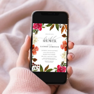 Pink & Burnt Orange Autumn Floral Bridal Shower Invitation