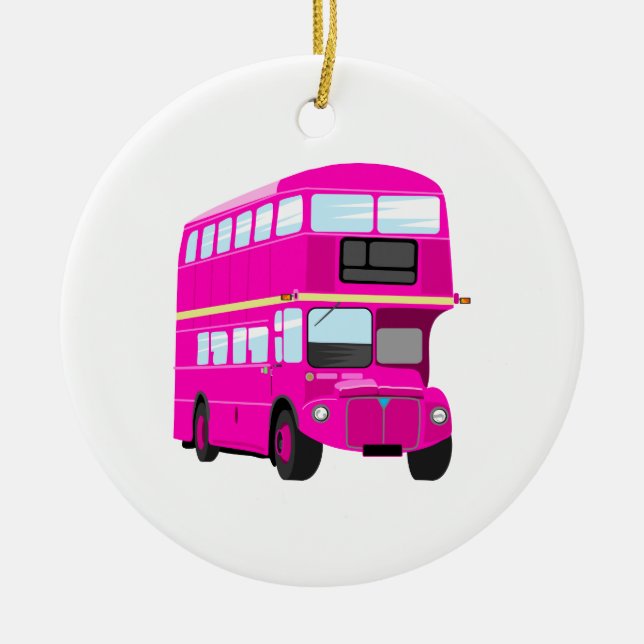 Pink Bus Ceramic Tree Decoration (Front)