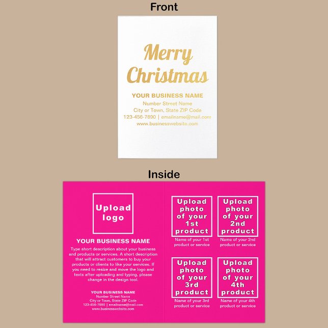 Pink Business Brand on Christmas Foil Card (Pink business brand with products or services on Christmas folded foil card.)