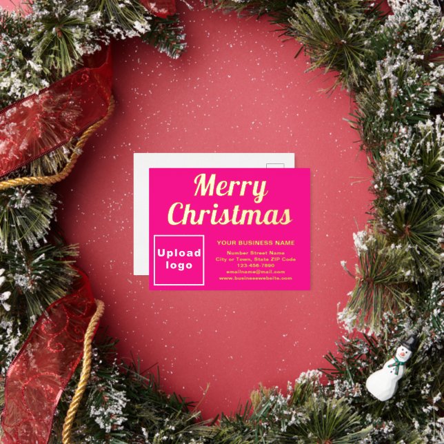 Pink Business Brand on Christmas Foil Holiday Postcard (Insitu)
