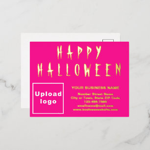 Pink Business Brand on Halloween Foil Holiday Postcard