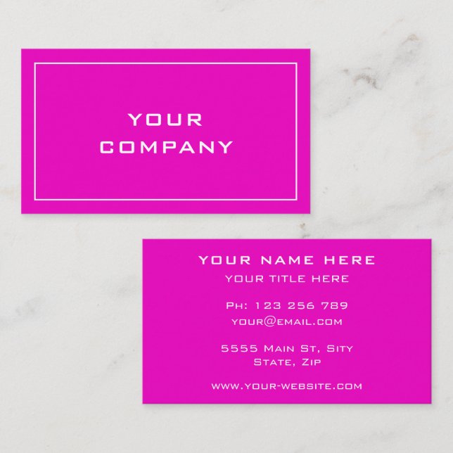 Pink Business Card Your Colours Font Name Text Inf (Front/Back)