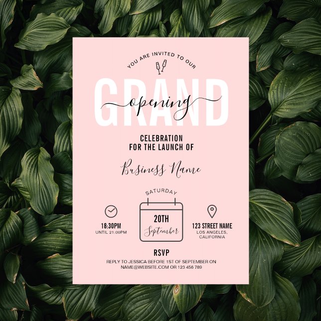 Pink Business Grand Opening Modern Elegant Invitation (Creator Uploaded)